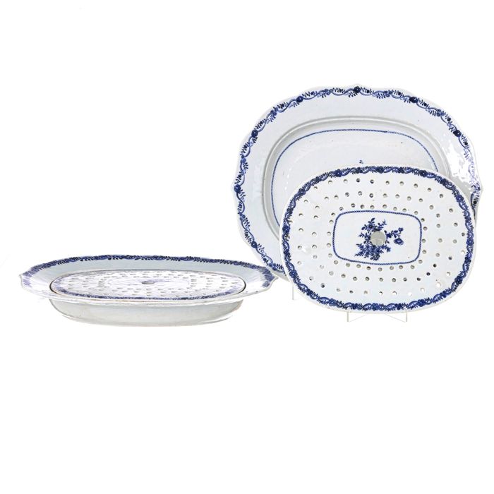 Porcelana oriental - Par de travessas peixeiras com grelha - Companhia