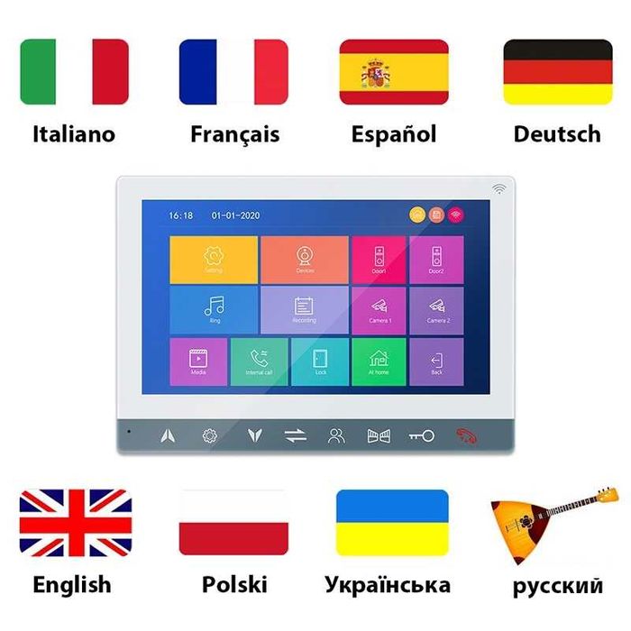 Wi-Fi Видеодомофон MT-TUYA 95710H 7" 18cм Панель №201 8-жил 600TVL