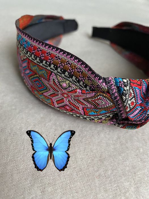 Opaska do włosów Boho/Ethnic haftowana, Etno Pink