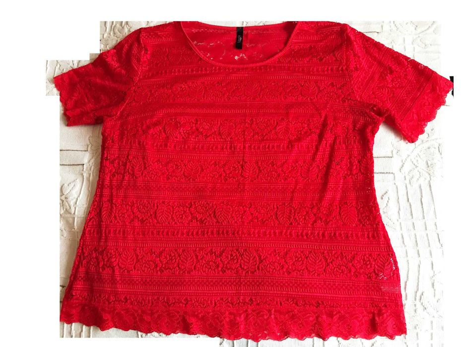 Damska bluzeczka koronkowa, czerwona, r. 46