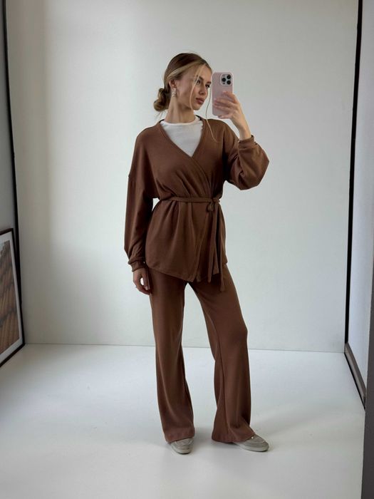 Костюм жіночий кардиган і штани з ангори коричневий женский штаны