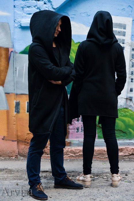 Теплая черная мантия на флисе с капюшоном. Кардиган мужской. Накидка