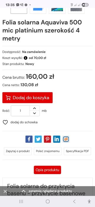 Rolka z folią basenową 500 mic 6.9x3.3 mb