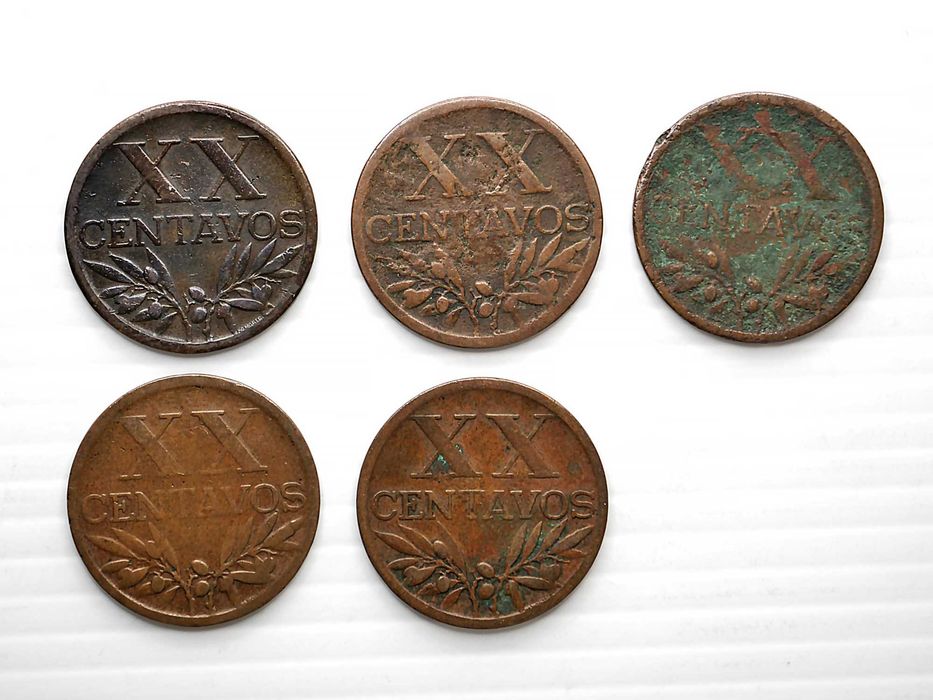 Lote de 5 Moedas 20 Centavos 1943