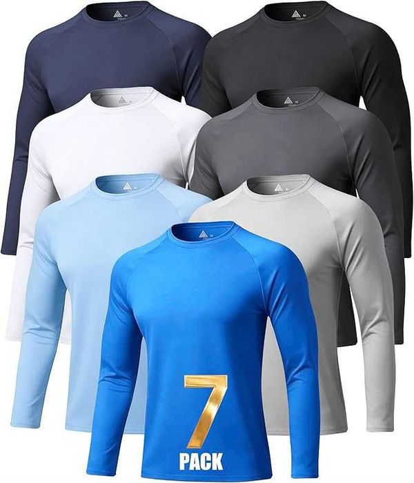 Camiseta masculina de manga comprida com proteção solar UPF 50+, secagem rápida e tecido leve, ideal para corrida e natação.