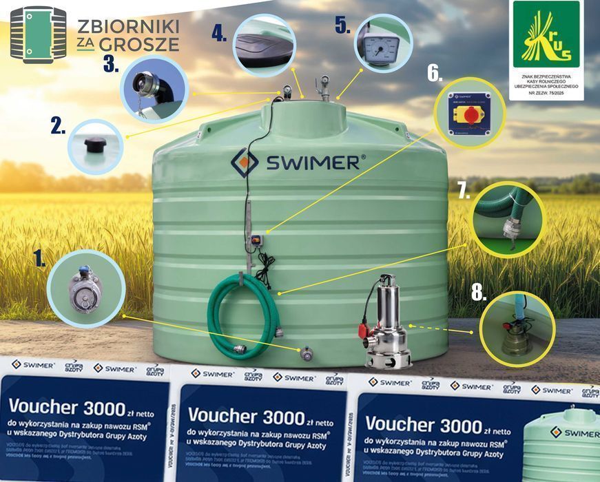 PROMOCJA! SWIMER Zbiornik na RSM 22000l z pompą  i wężem
