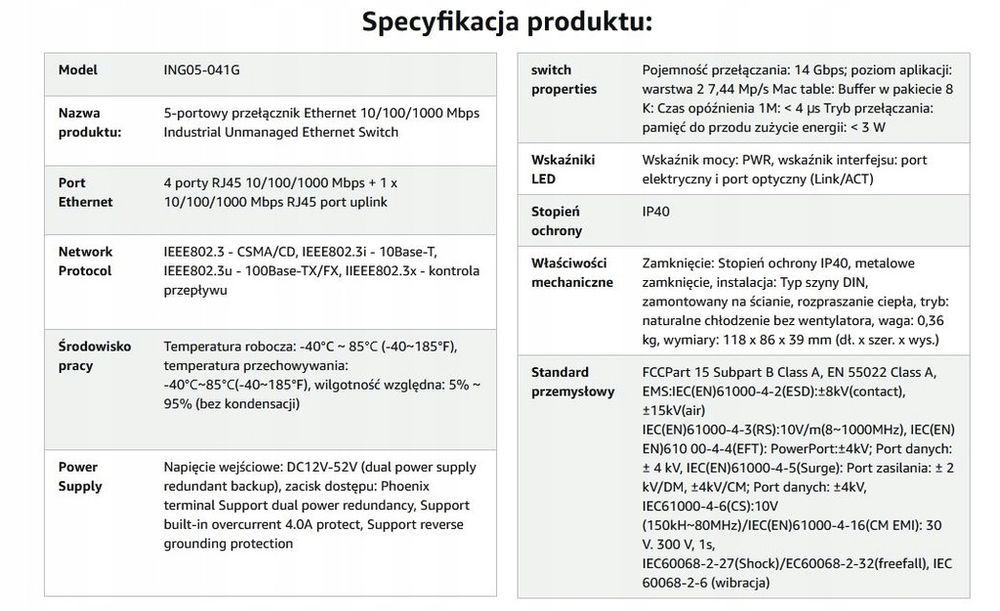 Binardat 5-portowy Gigabit Din Rail Ethernet Switch 4