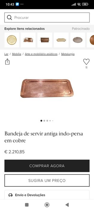 Tabuleiro Persa khurasan Cerimônia Séc XVIII Latão Cobre Prata 40 cm