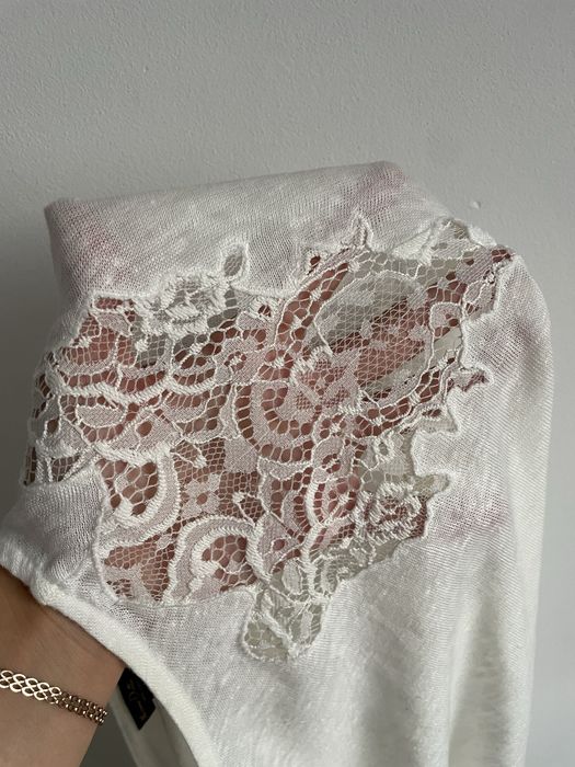 Massimo Dutti lniana kremowa bluzka oversize naturalka z koronka