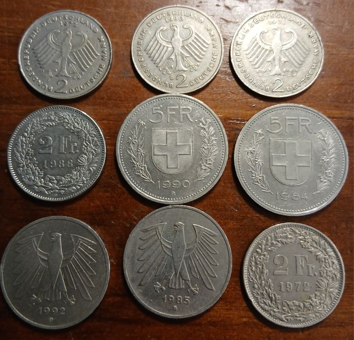 Moedas antigas Suíça e Alemanha