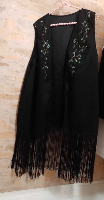 (46/48) (3XL/4XL) Czarna kamizelka kowbojska z frędzlami