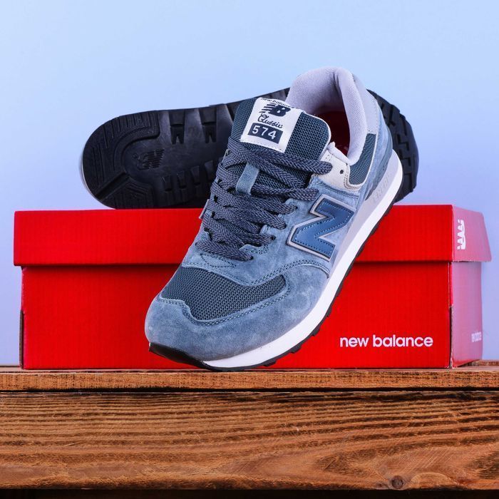 (2213) Кросівки New Balance 574 сірі з синєю N (37-41) NB nb нб