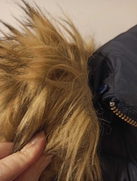 Płaszcz zimowy długa ciepła kurtka L XL granat pikowany ciepły kaptur