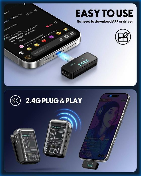 Bezprzewodowy Mikrofon Krawatowy do iPhone i Android USB-C Lightning 991