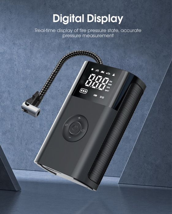 Беспроводной авто компрессор CARSUN Mini + повербанк| Насос для машины