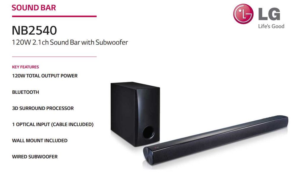 Barra de som LG (120 W) com subwoofer, Bluetooth [optimo estado]