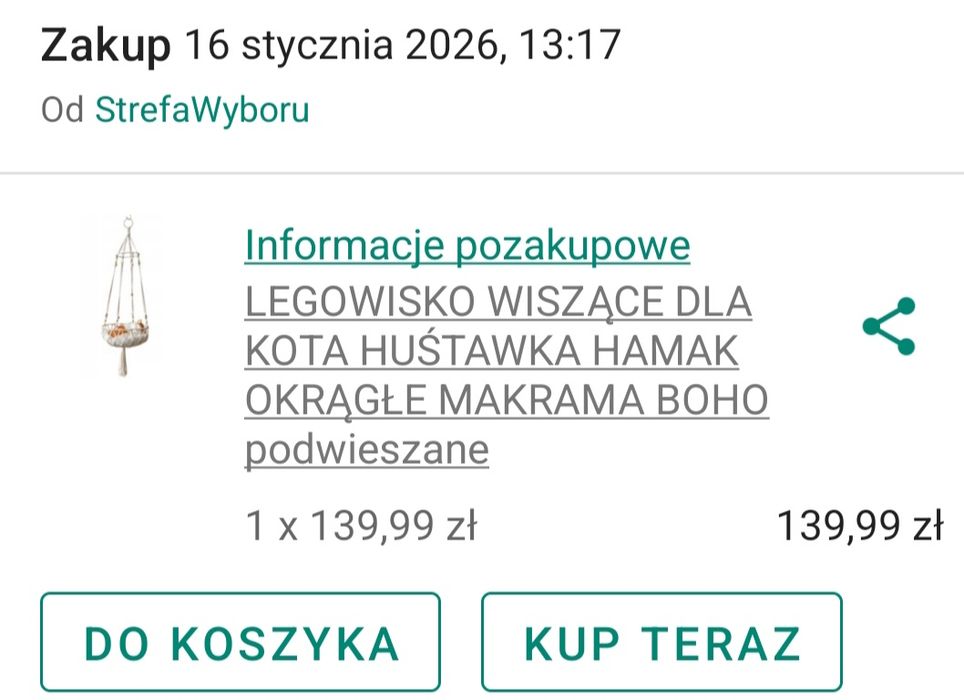 Hamak ,huśtawka dla kota !