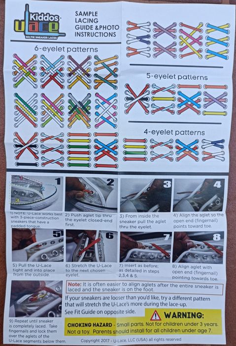 8 lotes de atacadores Ulace Kiddos