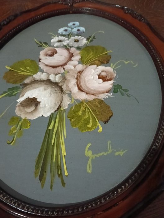 Tabuleiro antigo com pintura original e única de autor