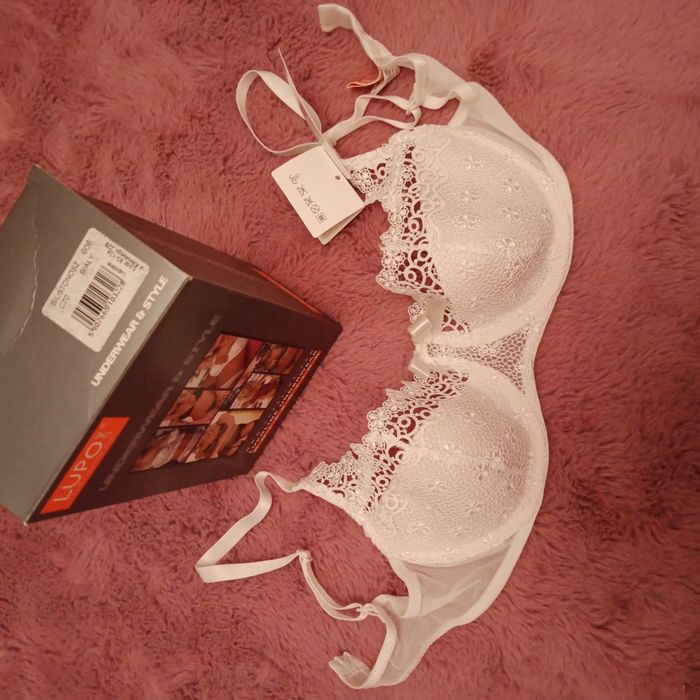 Lupoline 606 biały biustonosz ślubny usztywniany 70c koronka sliczny