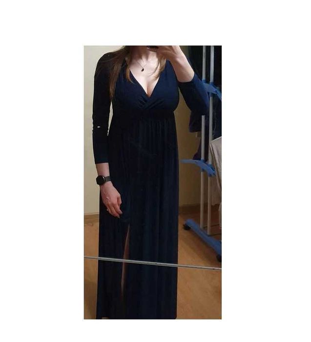 Sukienka granatowa wieczorowa z rozcięciem ciążowa