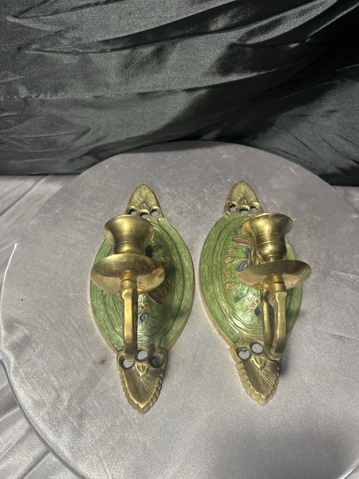 Zestaw świeczników wiszących – mosiądz emaliowany – dekoracja ścienna