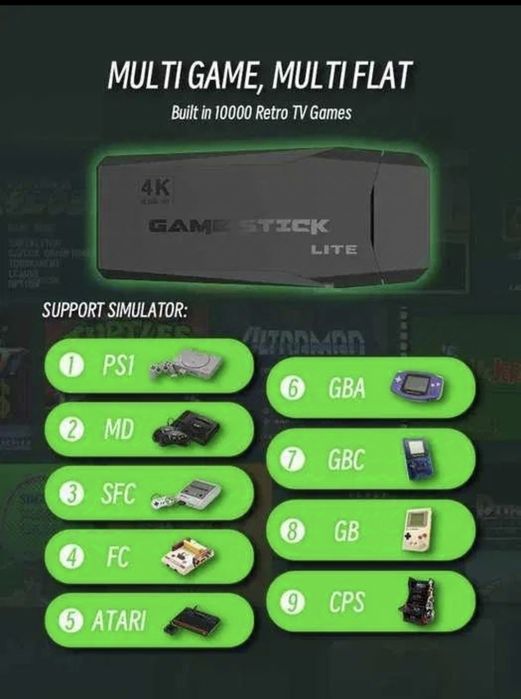 Consola Stick Retro 64GB 4K + 10000 Jogos