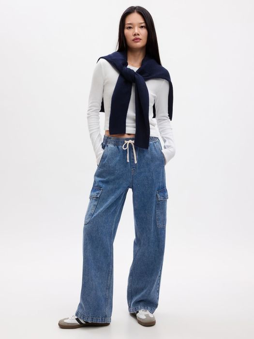 Jeansy cargo z szeroką nogawką Gap XL