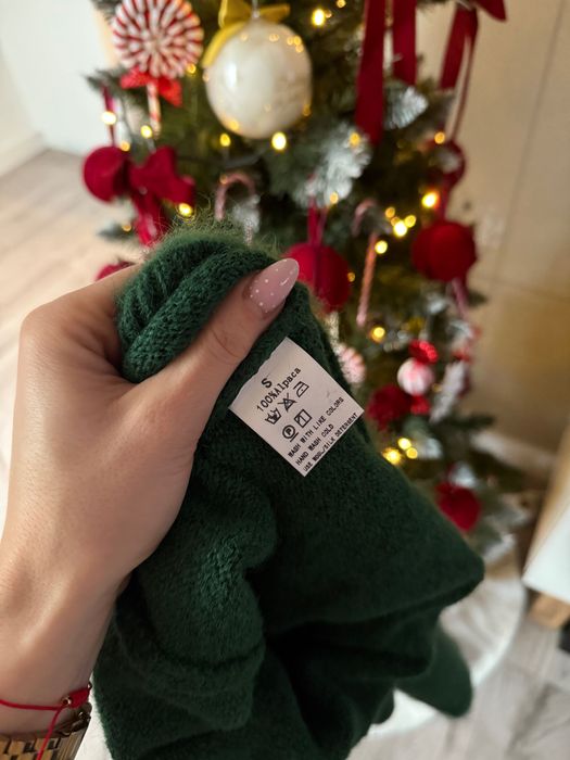 Zielony sweter wełniany rękaw 7/8  rozmiar S