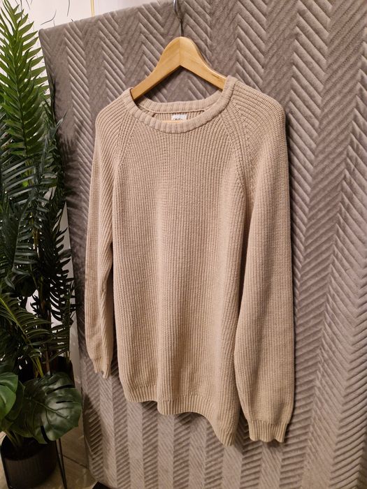 ZARA M / 38 męski sweter 100% bawełna beżowy jasny camel dłuższy