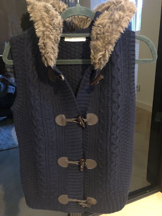 Kamizelka sweterkowa granatowa ciepła z kapturem S