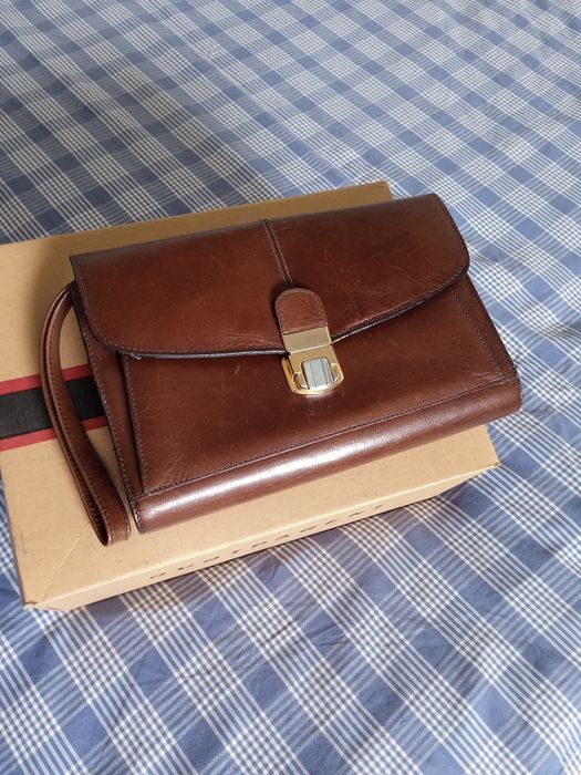 Мужская барсетка кожаная, коричневая