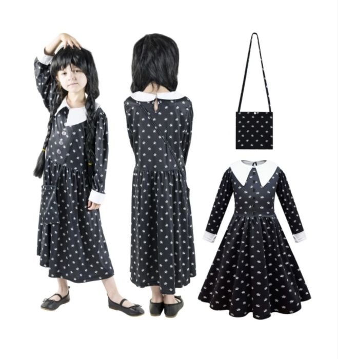 Kostium Wednesday Adams roz.7 lat halloween karnawal