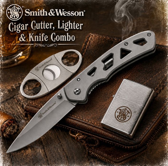 Подарунковий набір Smith & Wesson Cigar Combo: ніж,гільетина для сигар, запальничка