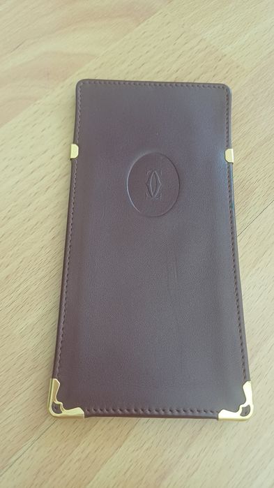 Estojo de Óculos Vintage "Must de Cartier" em Pele Bordeaux e Ouro