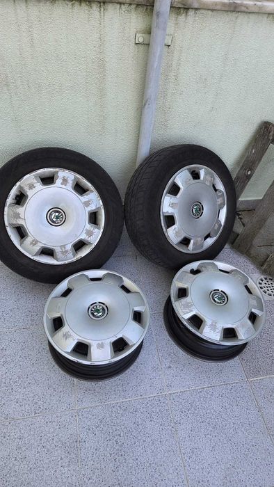 Jantes ferro 5×100 original skoda 2 com pneus e 2 sem