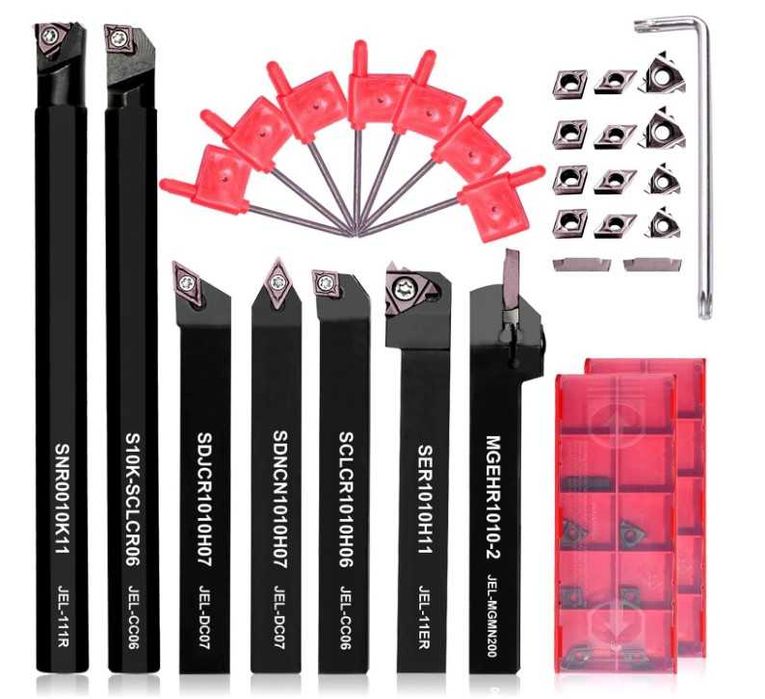 Zestaw 7 noży tokarskich 10mm + zestaw płytek tokarskich + akcesoria