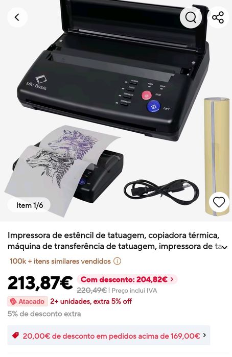 Impressora de tatto no site ta 213€