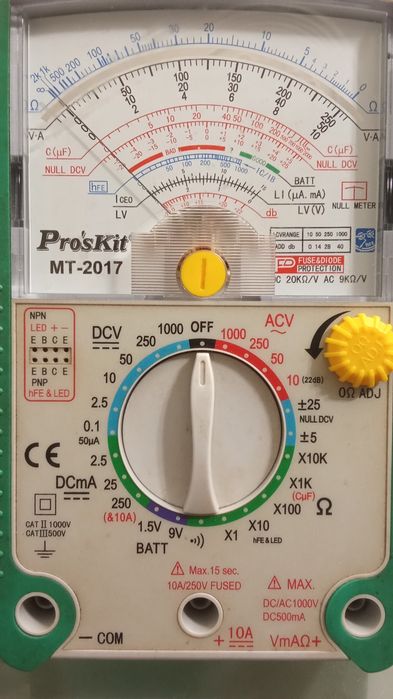 Multímetro analógico Pro'skit com todos os acessórios e estimado