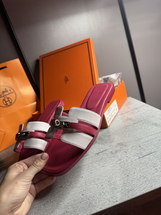 Шльопанці Hermes шльопки босоніжки жіночі шкіряні натуральні