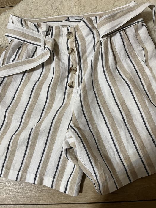 Szorty w paski Cubus r. S len 100% wysoki stan