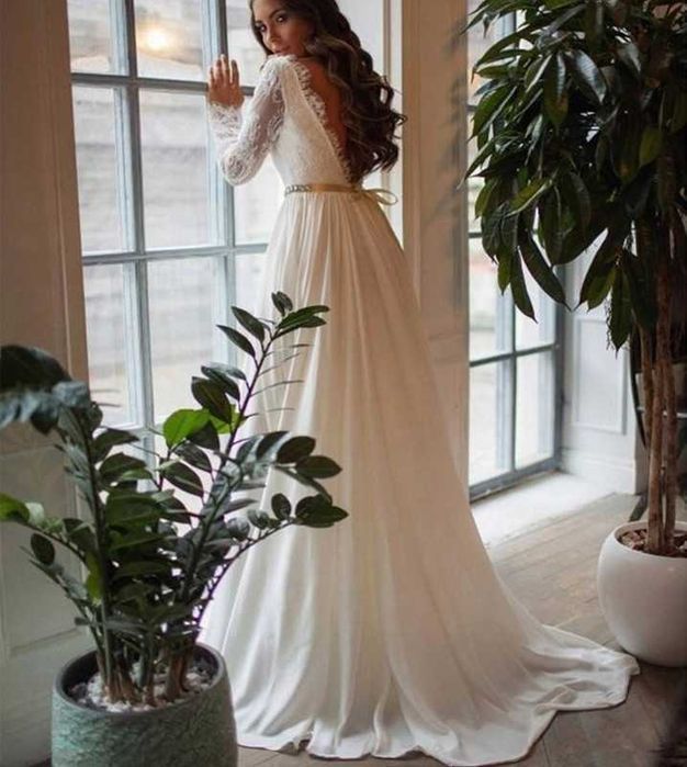 Suknia ślubna #12 ivory długi rękaw linia A pasek rozmiar 46 XXXL