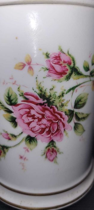 Pote/Boião Antigo em Porcelana Portuguesa - Decoração Floral e Ouro