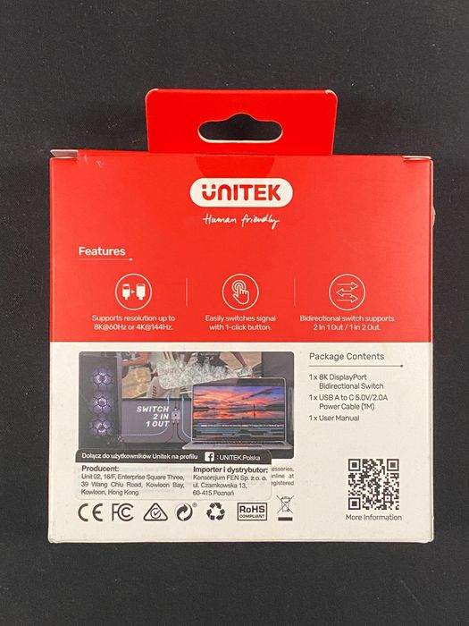 Unitek DP 1.4 kvm Switch 8K - nowy, zaplombowany, gwarancja