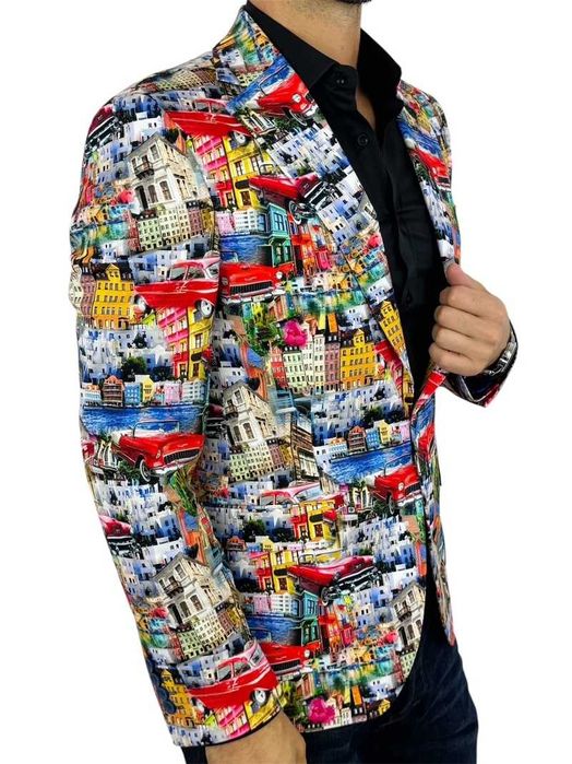 MARCO MILANO Marynarka męska M04 kolorowa, Cuba, auta, miasto, casual