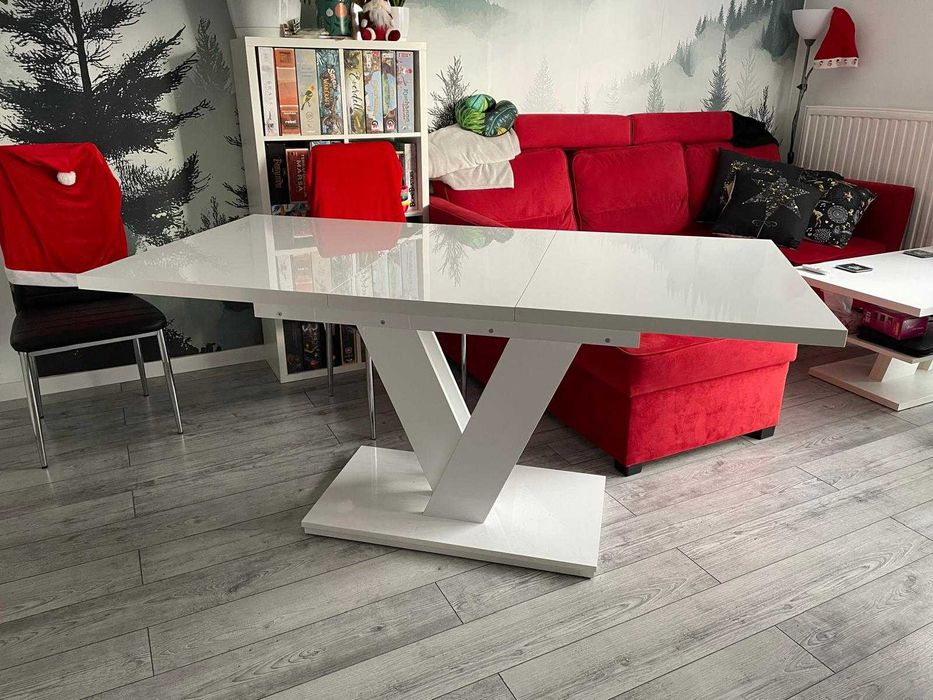 STÓŁ rozkładany MASIV biały połysk 80x120/160 cm