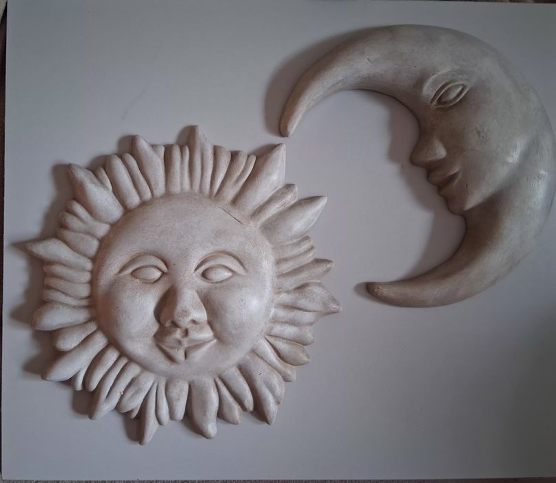 Sol e Lua Escultura Decorativa Gesso / Sun & Moon - Plaster Sculpture