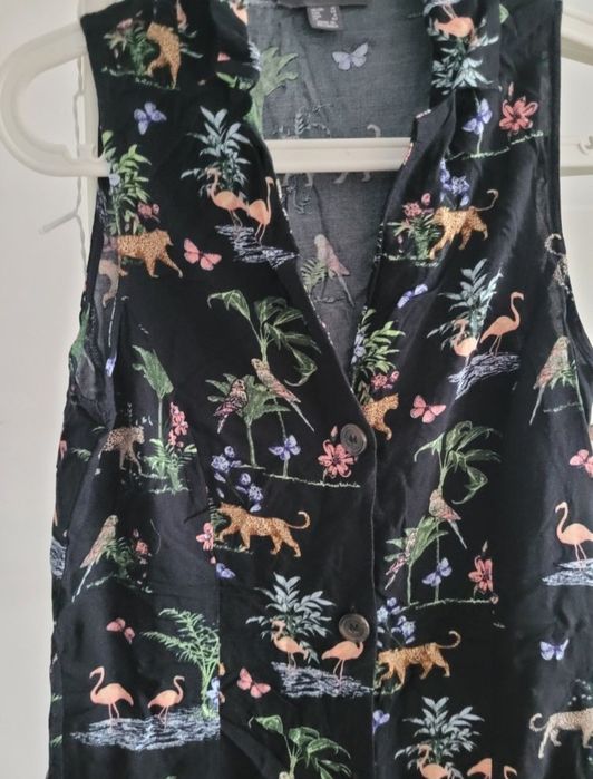 Sukienka Primark safari liście palma gepard kołnierzyk guziki