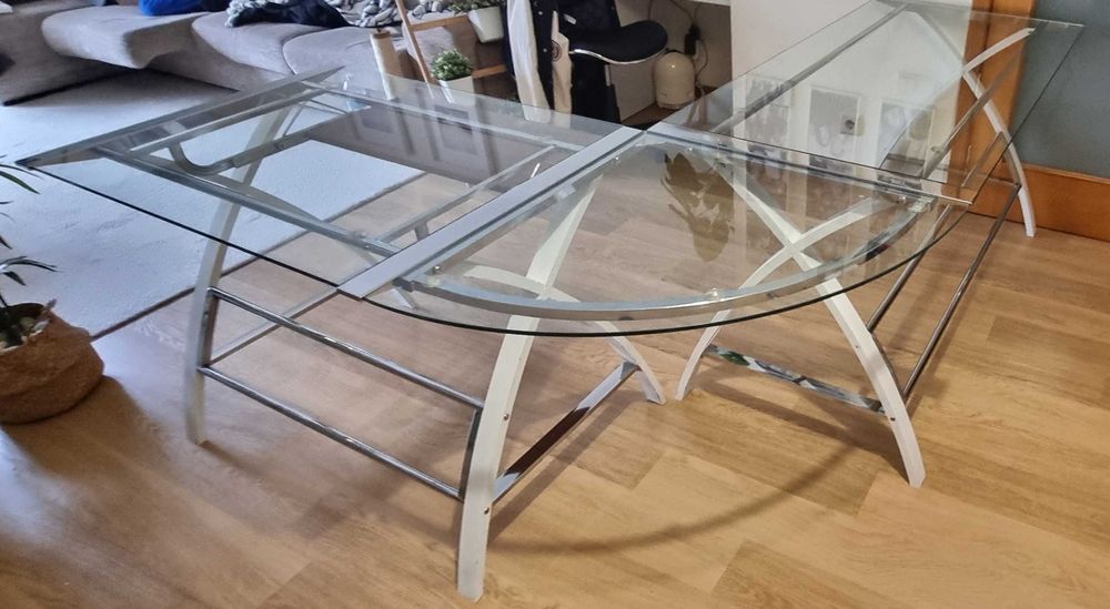 Mesa de escritório de canto em vidro