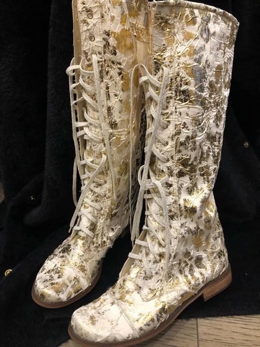 Piękne kozaki naturalny len kolory Polska produkcja